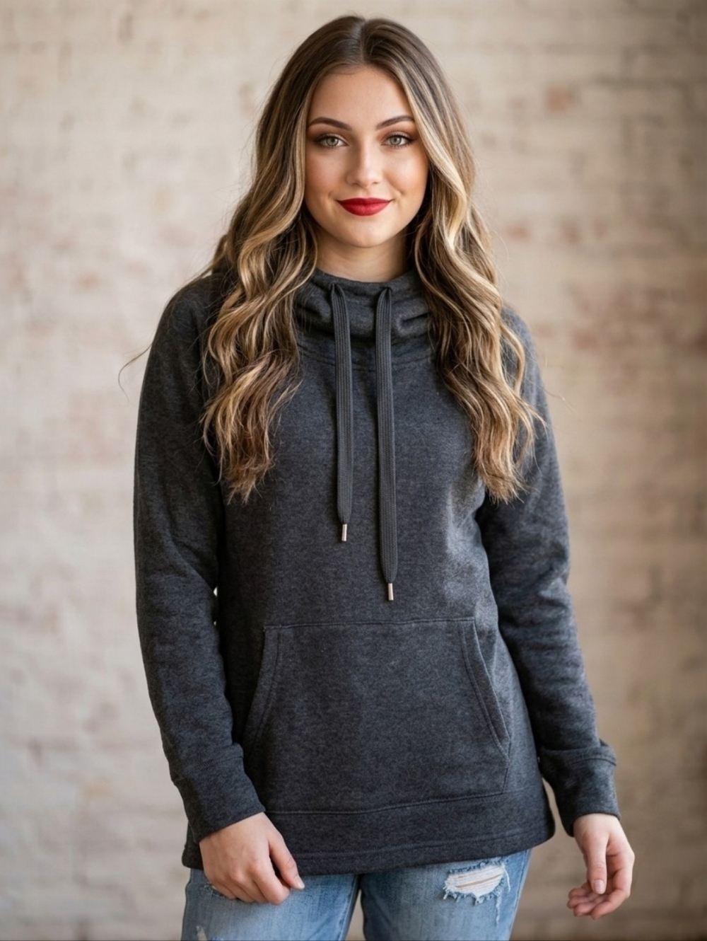 Athleta XS Dark Grey Funnel Neck Flannel Lined Hoodie Sweatshirt